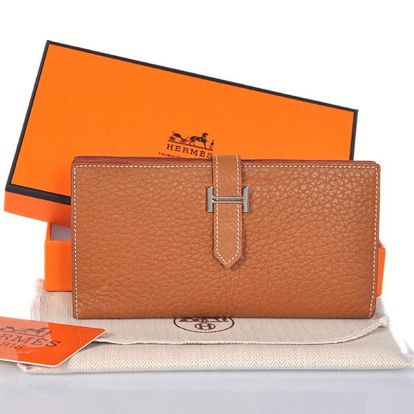 208 Hermes 2 flod Clemence originale portafoglio in pelle di cammello